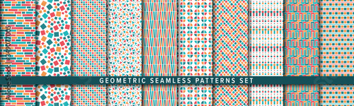 Geometric seamless pattern set. Vector background. Orange and Brown. 幾何学パターンセット