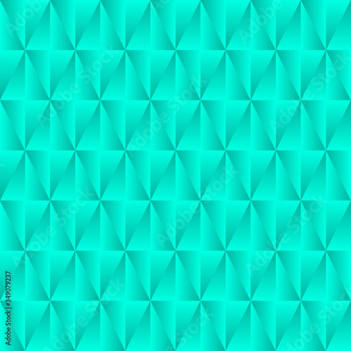 Graphic stylish pattern with iridescent triangles and light blue squares in zigzag rhombuses.