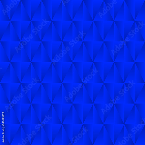 Graphic stylish pattern with iridescent triangles and blue squares in zigzag rhombuses.