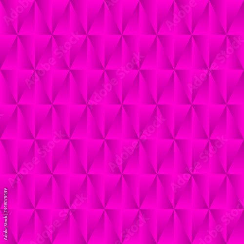 Graphic stylish pattern with iridescent triangles and pink squares in zigzag rhombuses.