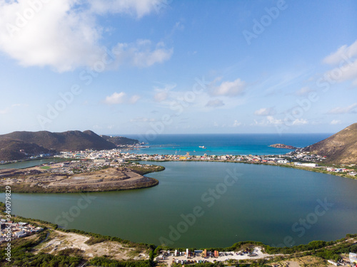 Aerial view of the salt pond in the island of st.maarten.