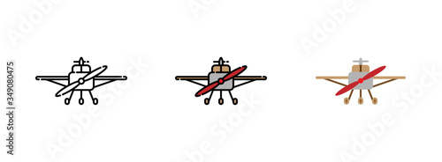 Small aircraft with propeller icon set isolated on white background for web design