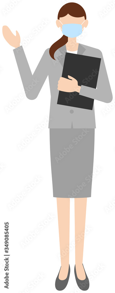 Vector image of business women in office uniform with mask