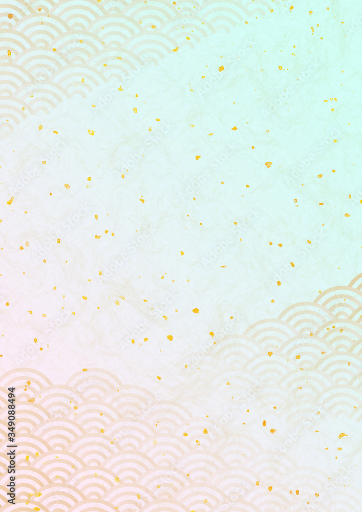 金粉と青海波の和風背景素材＃縦4