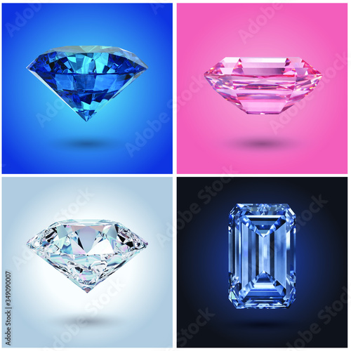 Realistic diamonds set jewelry gem stones