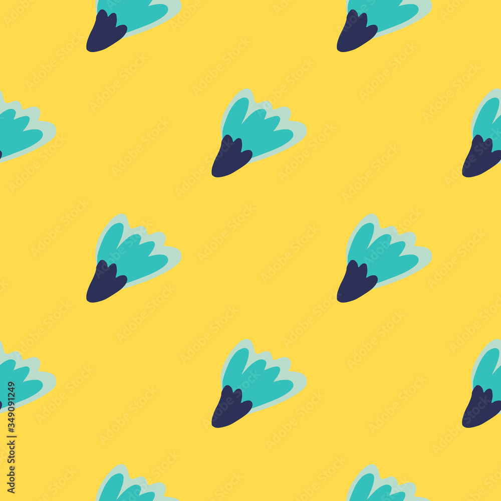 Fototapeta premium Seamless pattern with creative cute flowers on yellow background. Abstract floral wallpaper.