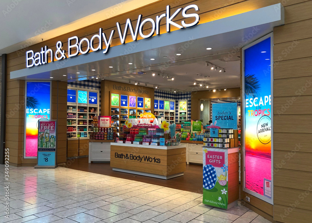 Pleasanton, CA - April 01, 2019: Bath and Body Works store entrance. Bath & Body Works, LLC is ...