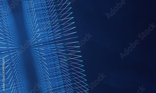 3D Rendering of Abstract rectangle geometry grid structure background. For deep machine learning, crypto currency, hi tech product uses. Big data visualization. 