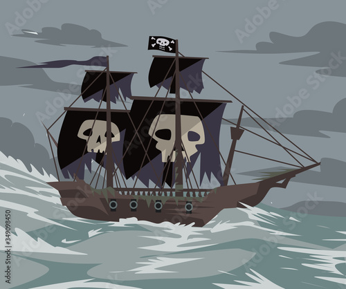 pirate ship vessel caravel in the sea