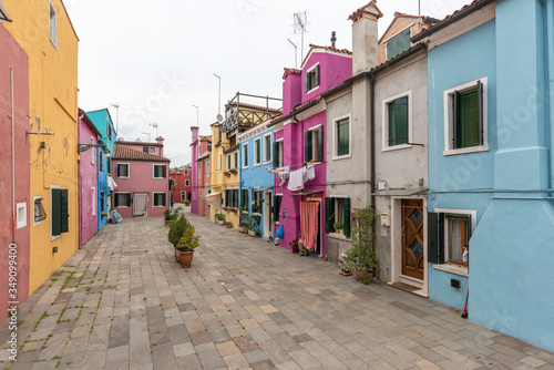 Panoramic view of houses of Burano town in Venice  Italy.