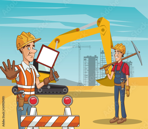 builders couple using face mask for covid19