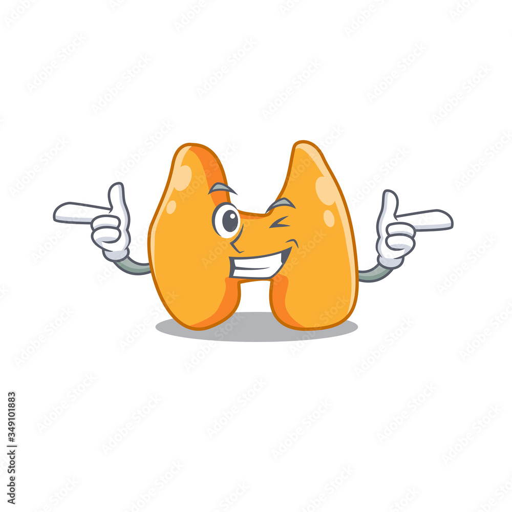 Fototapeta premium Cartoon design of thyroid showing funny face with wink eye