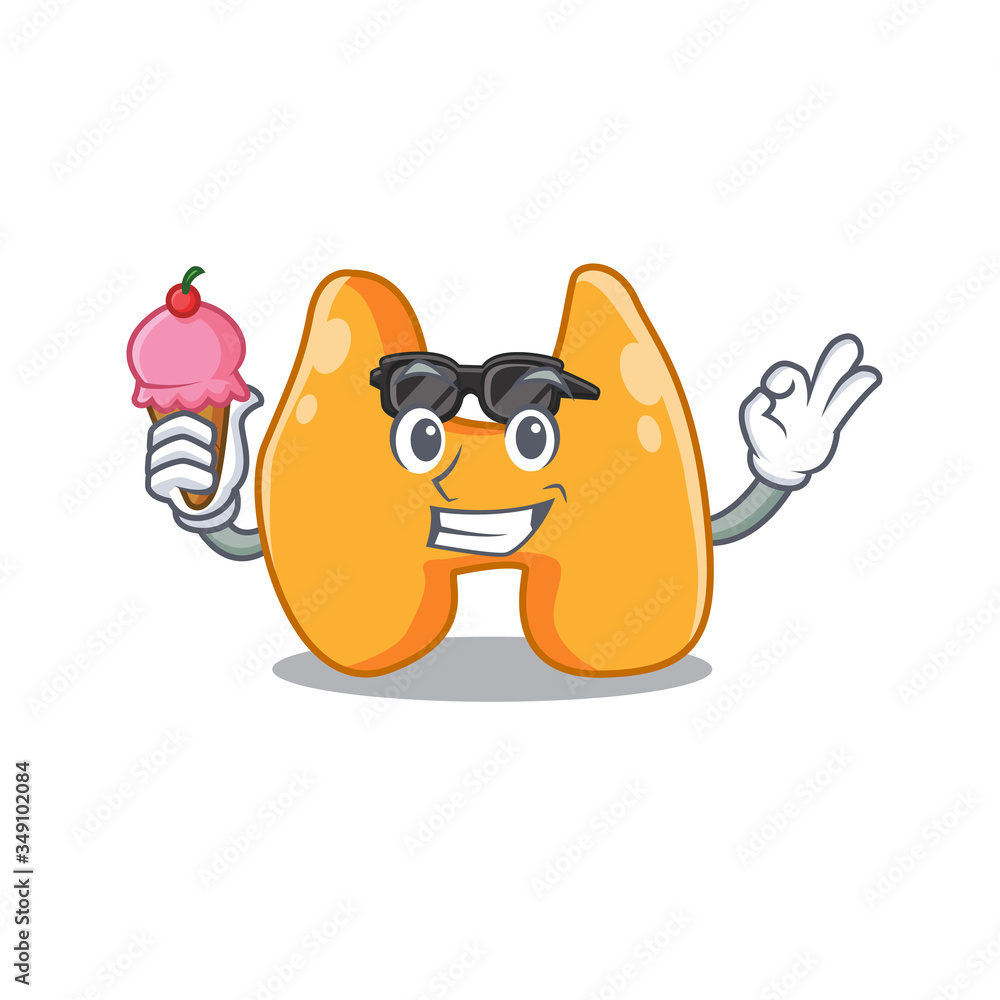 Fototapeta premium A cartoon drawing of thyroid holding cone ice cream