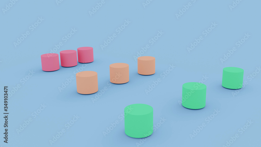 Cylinder standing social distancing concept.3d illustration and rendering. Cylinder standing social distancing concept.3d illustration and rendering.