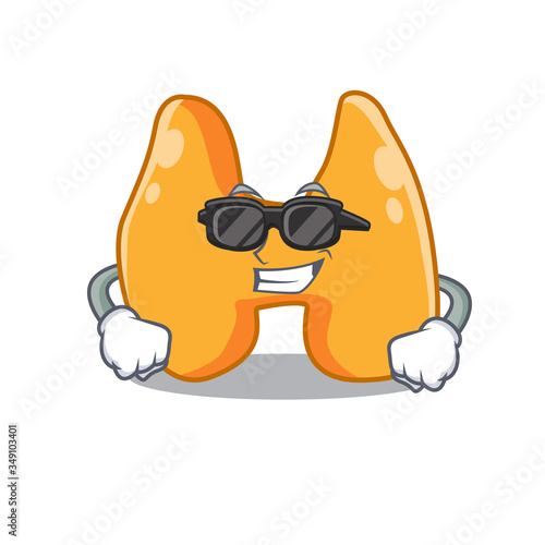 cartoon character of thyroid wearing classy black glasses