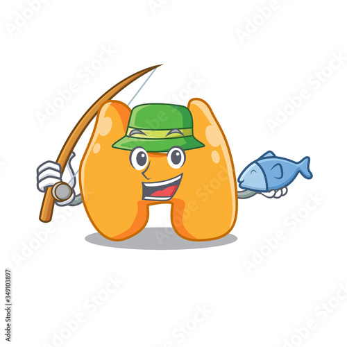 Cartoon design style of thyroid goes to fishing