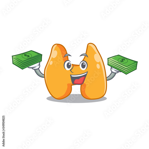 A wealthy thyroid cartoon character with much money