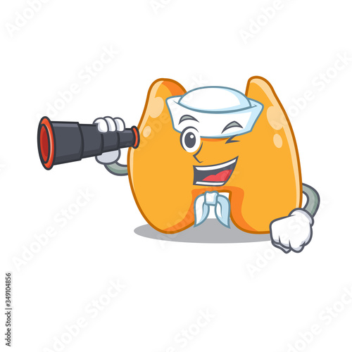 A cartoon picture of thyroid Sailor using binocular