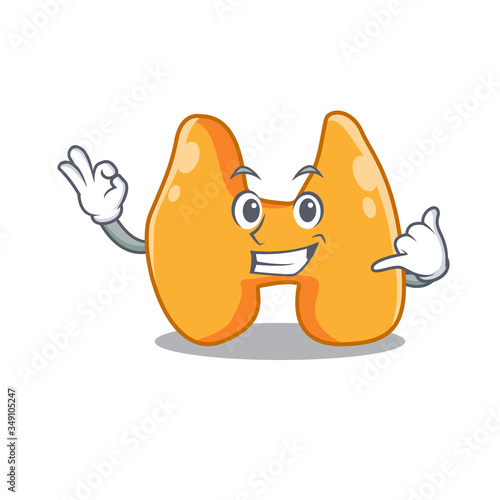 Caricature design of thyroid showing call me funny gesture