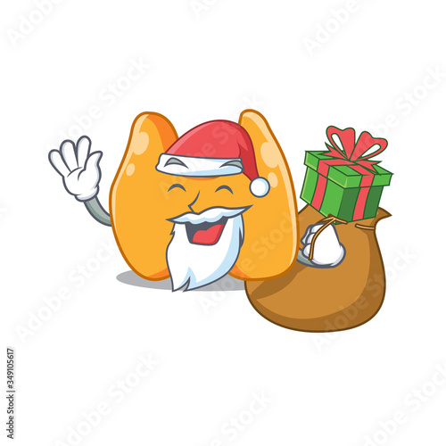 Cartoon design of thyroid Santa having Christmas gift