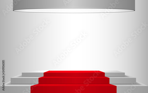 white podium and red carpet with spotlight in the white room