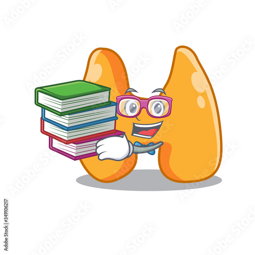 A diligent student in thyroid mascot design concept read many books