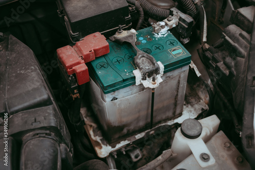 Car battery corrosion .Should be checked in the car service center. photo