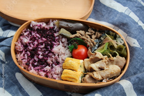Japanese lunchbox of decorated wooden