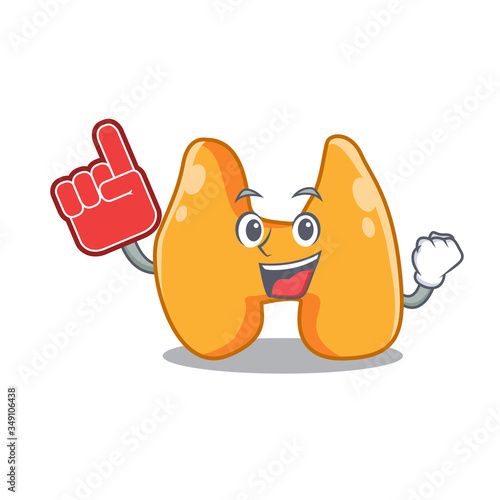 Thyroid in cartoon drawing character design with Foam finger