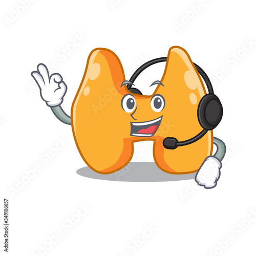 A stunning thyroid mascot character concept wearing headphone
