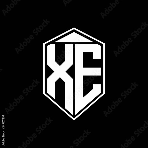 xe logo monogram with emblem shape combination tringle on top design template