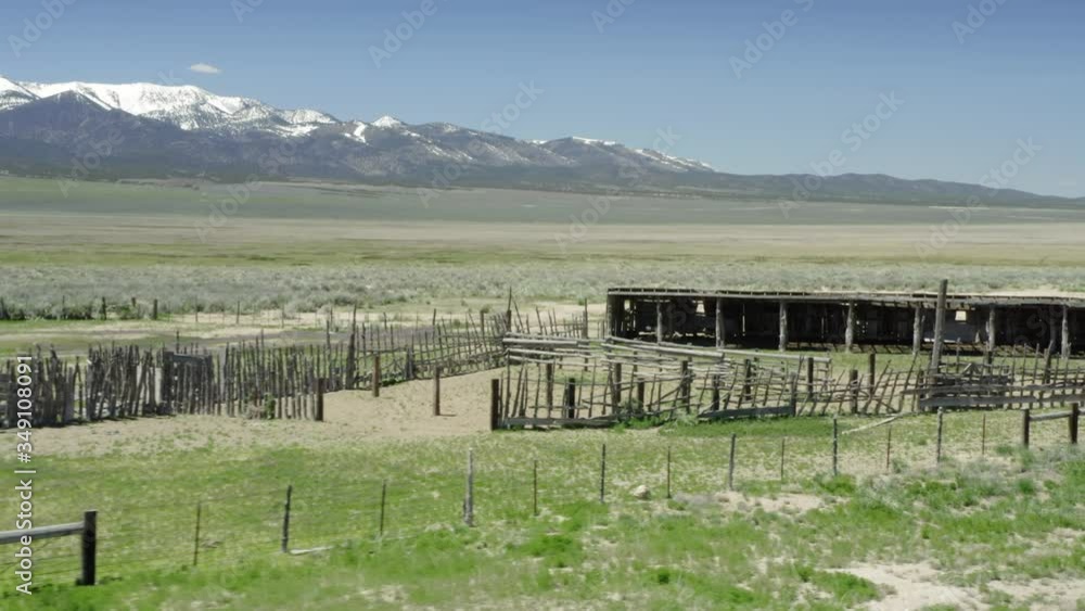 Aerial: Flying over abandoned ranch in the desert. Nevada, USA Aerial: Flying over abandoned ranch in the desert. Nevada, USA