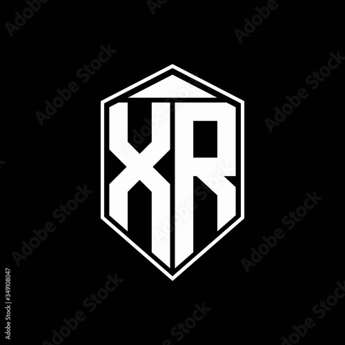 xr logo monogram with emblem shape combination tringle on top design template