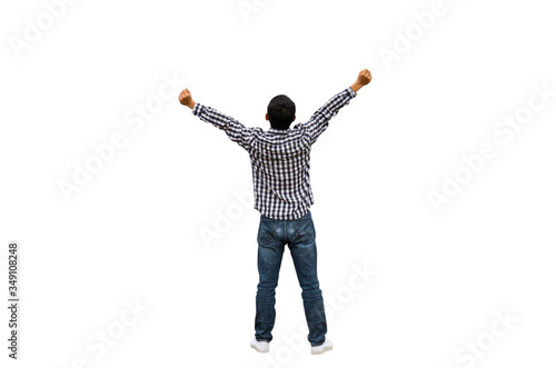 Man celebration success happiness with clipping path on white background