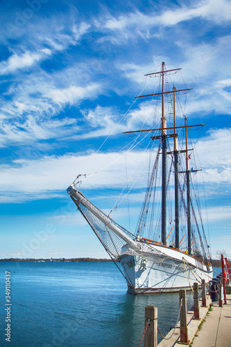 Sailing ship on dock in downtown Toronto, Ontario