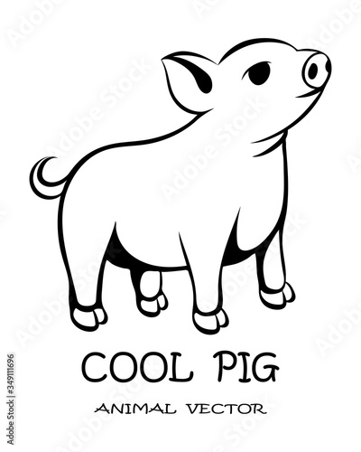 Black Vector illustration cartoon on a white background of a cute pig. 