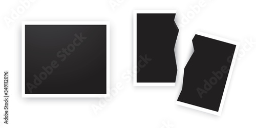 Torn photo. Picture rip photos. Vector image of a vintage photo with torn edges. Stock Photo. Vector template.