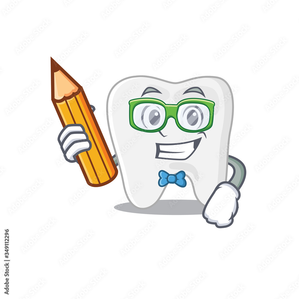 A clever student tooth cartoon character study at home