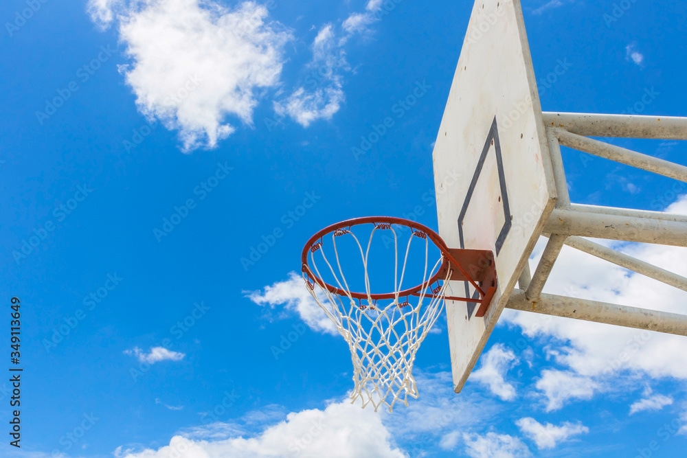 Goals and success,Basketball hoop with blue sky background