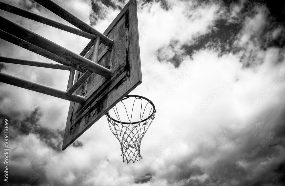 Goals and success is not easy,Basketball hoop with black and white background