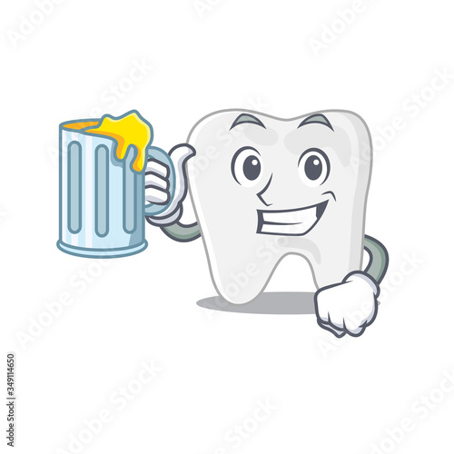 A cartoon concept of tooth with a glass of beer