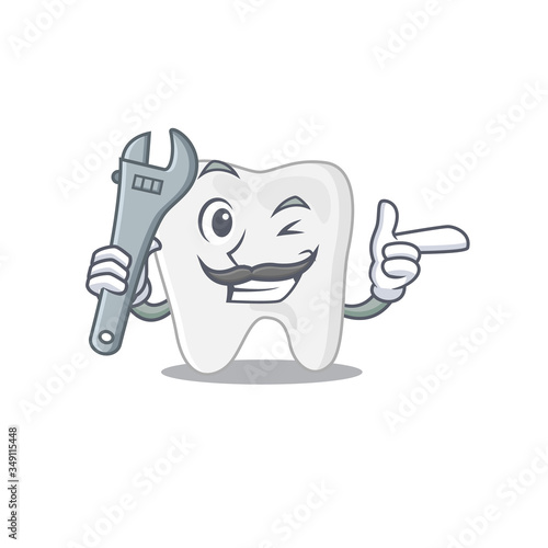 A caricature picture of tooth working as a mechanic