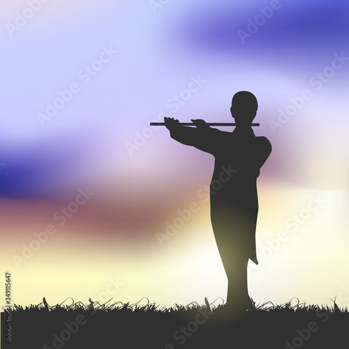 An Artist Playing A Flute Under The Sunset