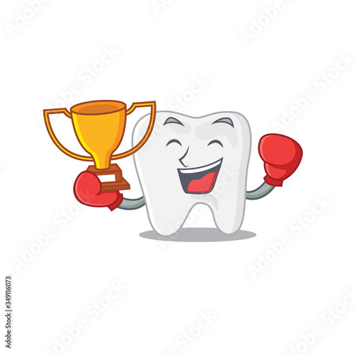 An elegant boxing winner of tooth caricature design concept