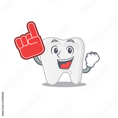 Tooth in cartoon drawing character design with Foam finger