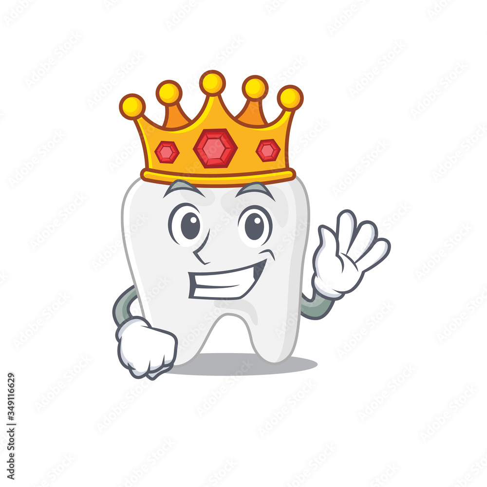 A Wise King of tooth mascot design style with gold crown A Wise King of tooth mascot design style with gold crown