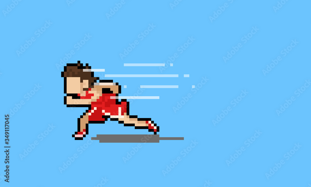 Pixel art cartoon runner character with wind effect. Pixel art cartoon runner character with wind effect.
