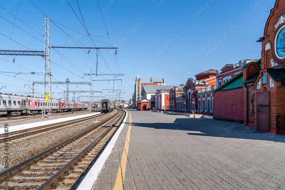 Barnaul, Altai Territory, Russia - September, 22, 2019: Ways and platform of the railway station
