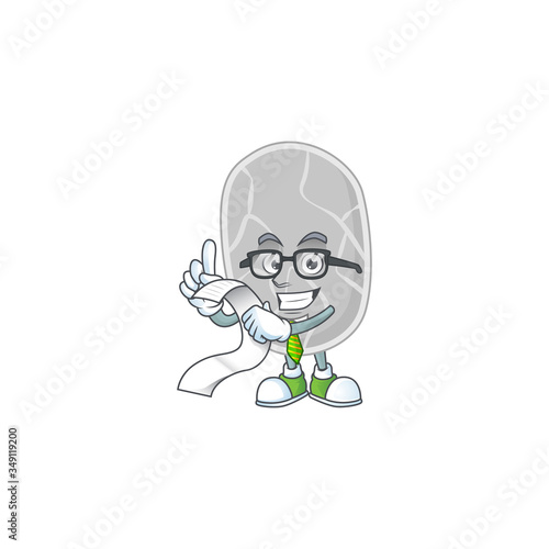 cartoon mascot design of nitrospirae holding a menu list
