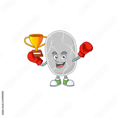 Proudly face of boxing winner nitrospirae cartoon character design